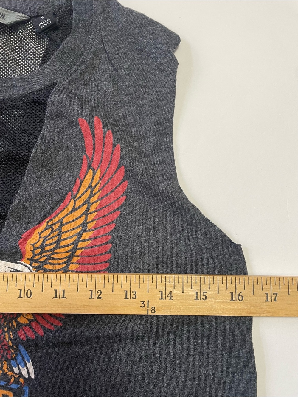 Harley-Davidson Dark Gray Eagle Graphic Tank. Mesh at Neckline. Raw Hems Size S - Picture 5 of 5